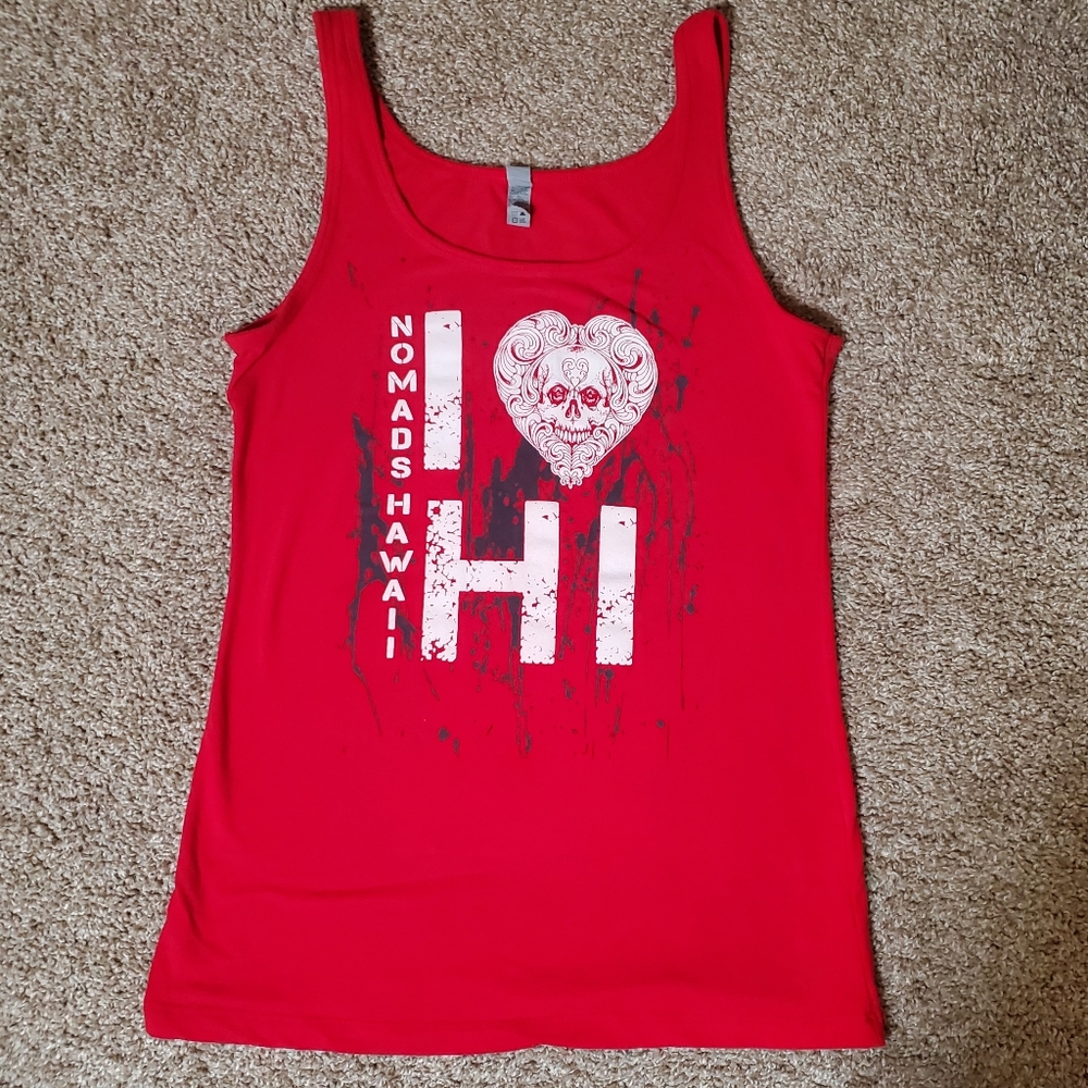Nomads Hawaii Motorcycle Biker Red White Skull Womans Top Size XL